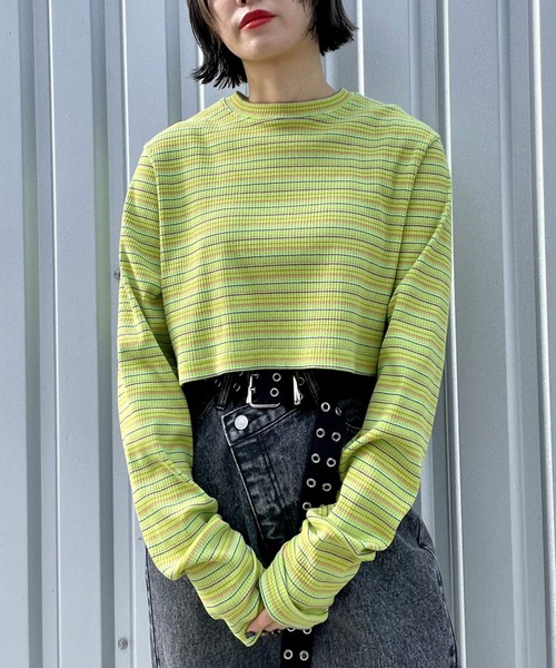 PBLIM（ページボーイリム）の「【PAGEBOYLIM】ショートマルチボーダー（Tシャツ/カットソー・レディース・ホワイト系その他/ブラウン系その他/グリーン系その他・FREE）」の9枚目の写真