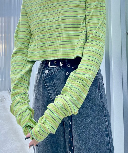 PBLIM（ページボーイリム）の「【PAGEBOYLIM】ショートマルチボーダー（Tシャツ/カットソー・レディース・ホワイト系その他/ブラウン系その他/グリーン系その他・FREE）」の10枚目の写真