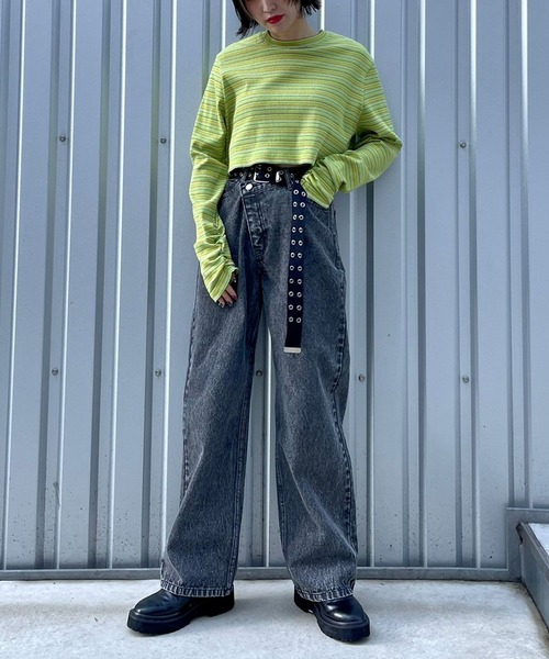 PBLIM（ページボーイリム）の「【PAGEBOYLIM】ショートマルチボーダー（Tシャツ/カットソー・レディース・ホワイト系その他/ブラウン系その他/グリーン系その他・FREE）」の11枚目の写真