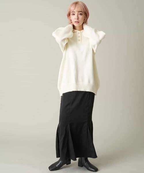 A de a.v.v(アードアー・ヴェ・ヴェ)の「(SET UP対応)サテンマーメイドスカート(スカート・レディース・ホワイト/ブラック・38/36)」の3枚目の写真