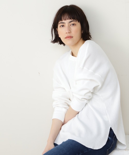 human woman（ヒューマンウーマン）の「◆ワッフルロンＴ（Tシャツ/カットソー・レディース・ライトグリーン/ホワイト・MEDIUM）」の2枚目の写真