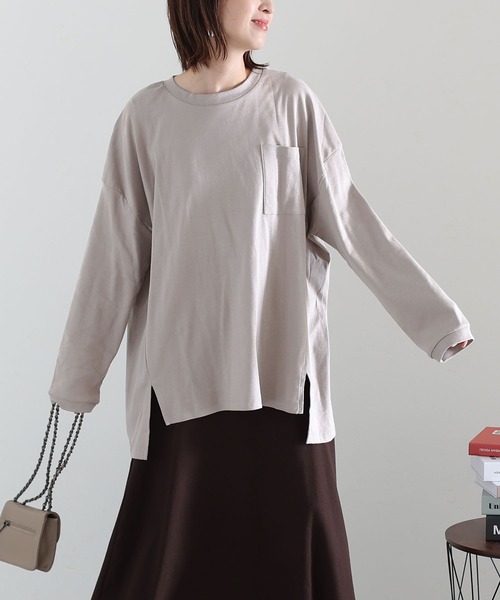 ElegChic(エレグシック)の「サイド スリット ポケットTシャツ 長袖 (Tシャツ/カットソー・レディース・ブラック/オフホワイト/グレイッシュベージュ・4L/XXL/L)」の12枚目の写真