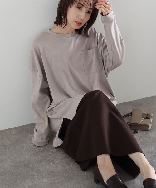 ElegChic(エレグシック)の「サイド スリット ポケットTシャツ 長袖 (Tシャツ/カットソー・レディース・ブラック/オフホワイト/グレイッシュベージュ・4L/XXL/L)」の21枚目の写真