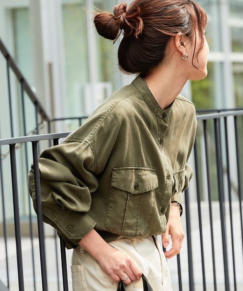 CIAOPANIC TYPY（チャオパニックティピー）の「テンセルバンドカラーシャツ（シャツ/ブラウス・レディース・ベージュ/カーキ/グレー系その他・ONE SIZE）」の3枚目の写真