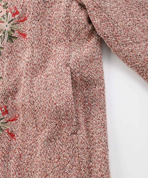 45R(フォーティファイブアール)の「ニコミコツィードのお花のお花コート(ノーカラーコート・レディース・ベージュ/レッド・FREE)」の13枚目の写真