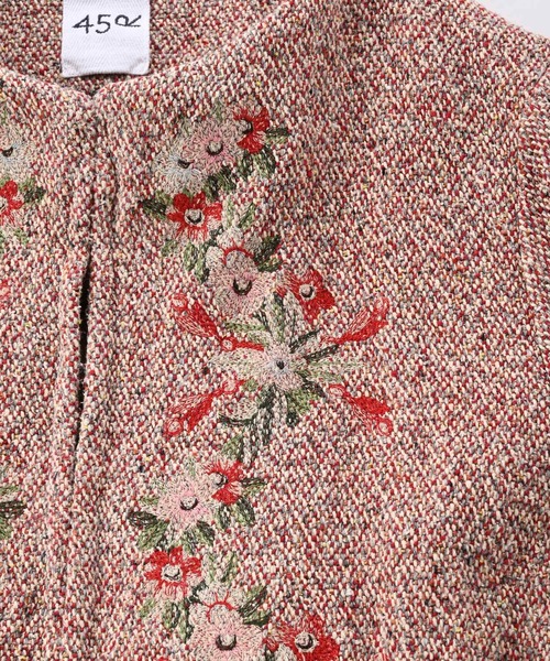 45R(フォーティファイブアール)の「ニコミコツィードのお花のお花コート(ノーカラーコート・レディース・ベージュ/レッド・FREE)」の11枚目の写真