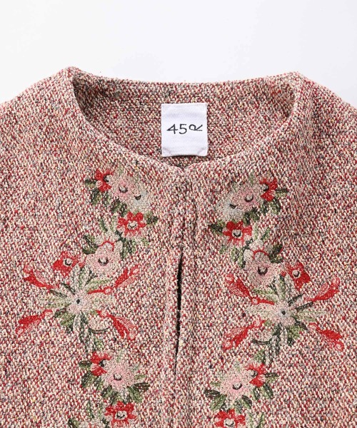 45R(フォーティファイブアール)の「ニコミコツィードのお花のお花コート(ノーカラーコート・レディース・ベージュ/レッド・FREE)」の8枚目の写真