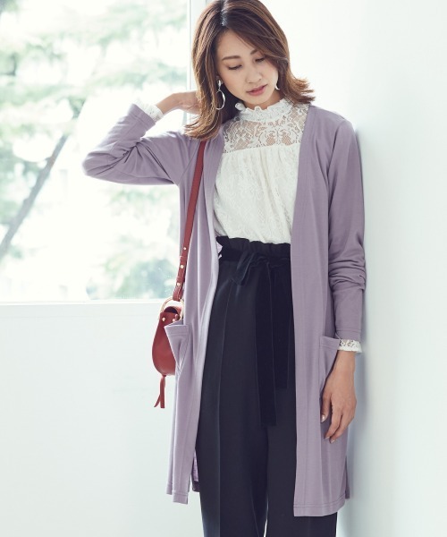 SMILE LAND（スマイルランド）の「大きいサイズ カットソーロングカーディガン（カーディガン/ボレロ・レディース・ブルー/ピンク系/ネイビー/パープル系/ライトグリーン/グレー/ライトピンク/ボルドー/オフホワイト/ブラック・4L/LL/3L/L）」の7枚目の写真