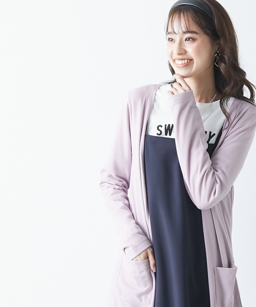 SMILE LAND（スマイルランド）の「大きいサイズ カットソーロングカーディガン（カーディガン/ボレロ・レディース・ブルー/ピンク系/ネイビー/パープル系/ライトグリーン/グレー/ライトピンク/ボルドー/オフホワイト/ブラック・4L/LL/3L/L）」の9枚目の写真