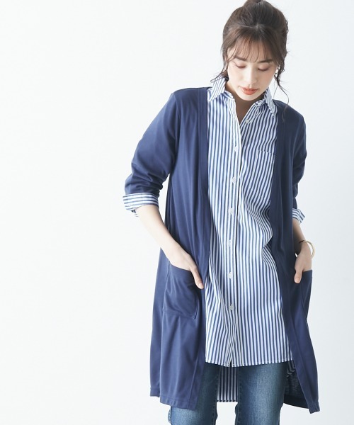 SMILE LAND（スマイルランド）の「大きいサイズ カットソーロングカーディガン（カーディガン/ボレロ・レディース・ブルー/ピンク系/ネイビー/パープル系/ライトグリーン/グレー/ライトピンク/ボルドー/オフホワイト/ブラック・4L/LL/3L/L）」の5枚目の写真