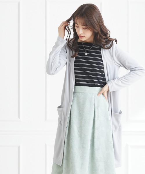 SMILE LAND（スマイルランド）の「大きいサイズ カットソーロングカーディガン（カーディガン/ボレロ・レディース・ブルー/ピンク系/ネイビー/パープル系/ライトグリーン/グレー/ライトピンク/ボルドー/オフホワイト/ブラック・4L/LL/3L/L）」の4枚目の写真