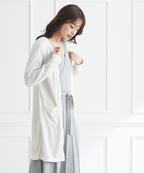 SMILE LAND（スマイルランド）の「大きいサイズ カットソーロングカーディガン（カーディガン/ボレロ・レディース・ブルー/ピンク系/ネイビー/パープル系/ライトグリーン/グレー/ライトピンク/ボルドー/オフホワイト/ブラック・4L/LL/3L/L）」の2枚目の写真