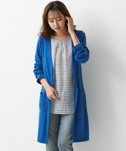 SMILE LAND（スマイルランド）の「大きいサイズ カットソーロングカーディガン（カーディガン/ボレロ・レディース・ブルー/ピンク系/ネイビー/パープル系/ライトグリーン/グレー/ライトピンク/ボルドー/オフホワイト/ブラック・4L/LL/3L/L）」の6枚目の写真