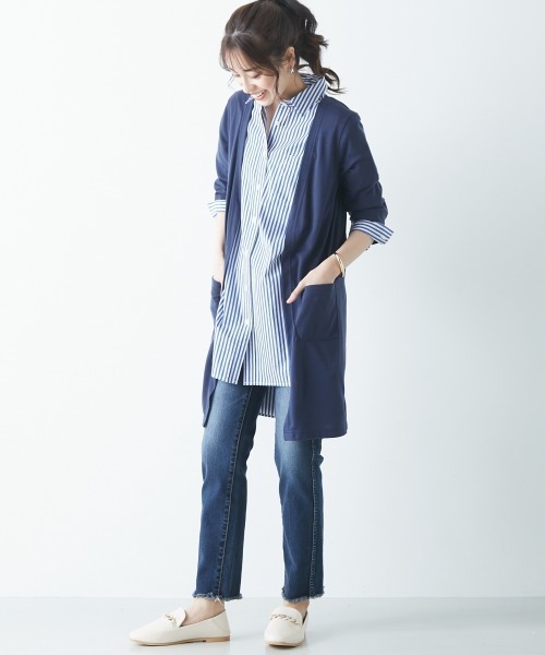 SMILE LAND（スマイルランド）の「大きいサイズ カットソーロングカーディガン（カーディガン/ボレロ・レディース・ブルー/ピンク系/ネイビー/パープル系/ライトグリーン/グレー/ライトピンク/ボルドー/オフホワイト/ブラック・4L/LL/3L/L）」の11枚目の写真