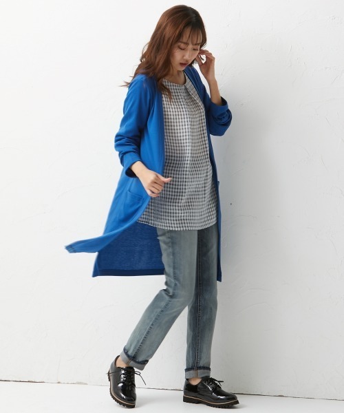 SMILE LAND（スマイルランド）の「大きいサイズ カットソーロングカーディガン（カーディガン/ボレロ・レディース・ブルー/ピンク系/ネイビー/パープル系/ライトグリーン/グレー/ライトピンク/ボルドー/オフホワイト/ブラック・4L/LL/3L/L）」の13枚目の写真