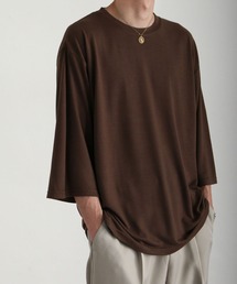 【ZIP FIVE】ドレープ 7分袖ルーズカットソー/無地　7分袖Tシャツ