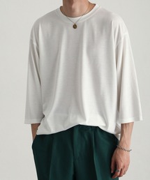 【ZIP FIVE】ドレープ 7分袖ルーズカットソー/無地 7分袖Tシャツ