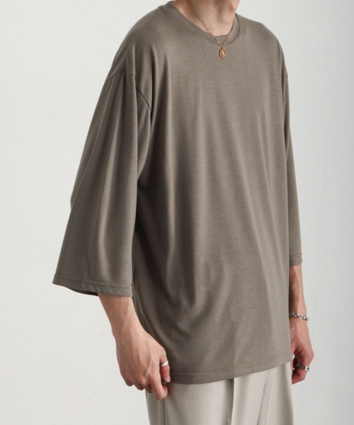 ドレープ7分袖ルーズカットソー/無地7分袖Tシャツ