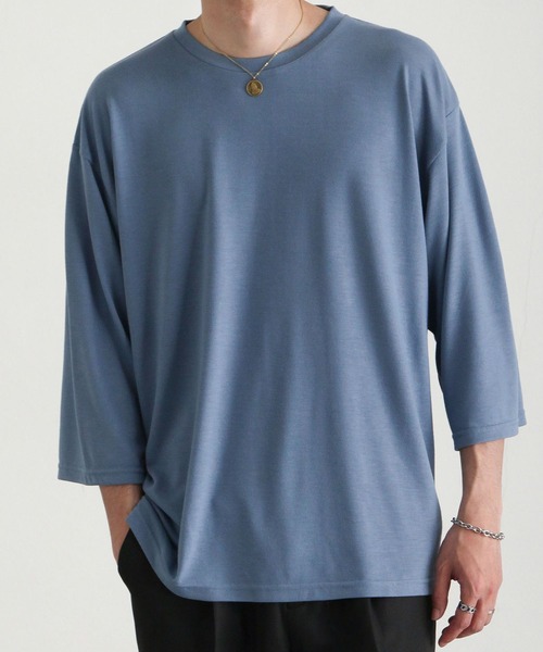 ドレープ7分袖ルーズカットソー/無地7分袖Tシャツ