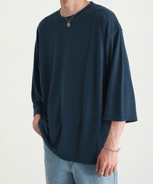 【ZIP FIVE】ドレープ 7分袖ルーズカットソー/無地 7分袖Tシャツ