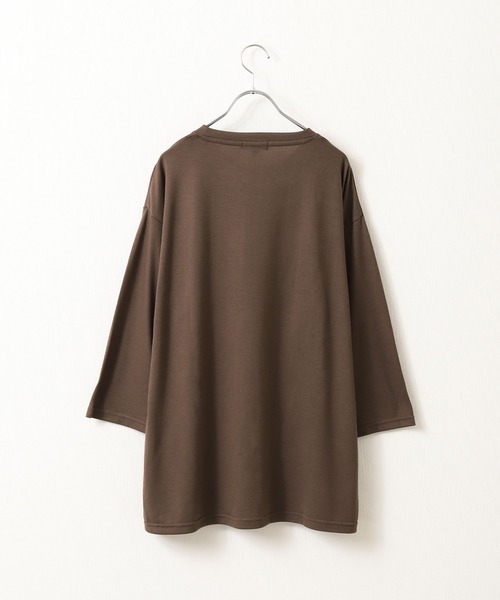 ドレープ7分袖ルーズカットソー/無地7分袖Tシャツ