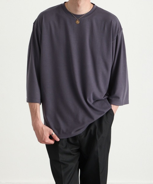 ZIP FIVE（ジップファイブ）の「【ZIP FIVE】ドレープ 7分袖ルーズカットソー/無地　7分袖Tシャツ（Tシャツ/カットソー・メンズ・ブルー/カーキ/ホワイト/ブラック/グリーン/ブラウン/チャコール・LARGE/MEDIUM）」の8枚目の写真