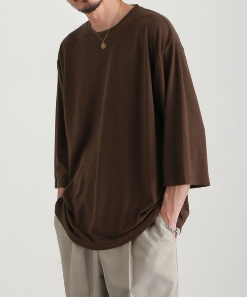 ZIP FIVE（ジップファイブ）の「【ZIP FIVE】ドレープ 7分袖ルーズカットソー/無地　7分袖Tシャツ（Tシャツ/カットソー・メンズ・ブルー/カーキ/ホワイト/ブラック/グリーン/ブラウン/チャコール・LARGE/MEDIUM）」の11枚目の写真