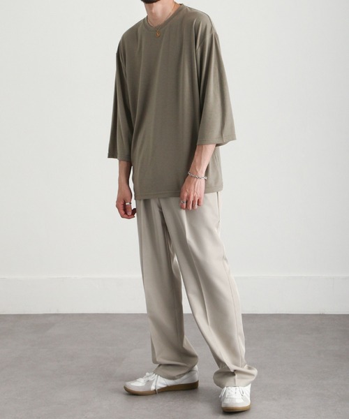 ZIP FIVE（ジップファイブ）の「【ZIP FIVE】ドレープ 7分袖ルーズカットソー/無地　7分袖Tシャツ（Tシャツ/カットソー・メンズ・ブルー/カーキ/ホワイト/ブラック/グリーン/ブラウン/チャコール・LARGE/MEDIUM）」の13枚目の写真