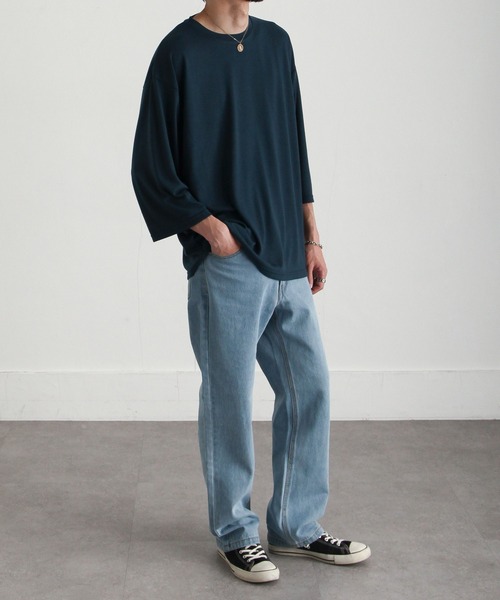 ZIP FIVE（ジップファイブ）の「【ZIP FIVE】ドレープ 7分袖ルーズカットソー/無地　7分袖Tシャツ（Tシャツ/カットソー・メンズ・ブルー/カーキ/ホワイト/ブラック/グリーン/ブラウン/チャコール・LARGE/MEDIUM）」の17枚目の写真