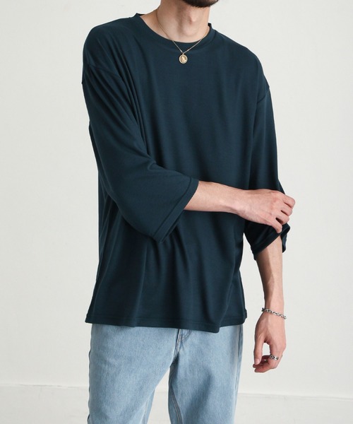 ZIP FIVE（ジップファイブ）の「【ZIP FIVE】ドレープ 7分袖ルーズカットソー/無地　7分袖Tシャツ（Tシャツ/カットソー・メンズ・ブルー/カーキ/ホワイト/ブラック/グリーン/ブラウン/チャコール・LARGE/MEDIUM）」の18枚目の写真