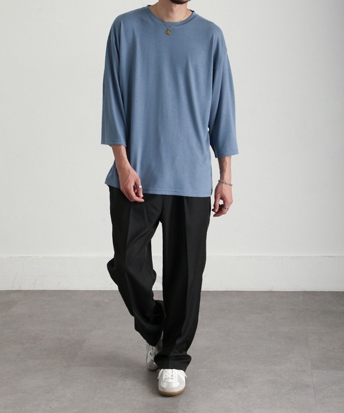 ZIP FIVE（ジップファイブ）の「【ZIP FIVE】ドレープ 7分袖ルーズカットソー/無地　7分袖Tシャツ（Tシャツ/カットソー・メンズ・ブルー/カーキ/ホワイト/ブラック/グリーン/ブラウン/チャコール・LARGE/MEDIUM）」の19枚目の写真