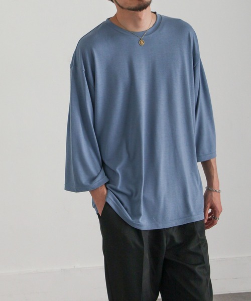 ZIP FIVE（ジップファイブ）の「【ZIP FIVE】ドレープ 7分袖ルーズカットソー/無地　7分袖Tシャツ（Tシャツ/カットソー・メンズ・ブルー/カーキ/ホワイト/ブラック/グリーン/ブラウン/チャコール・LARGE/MEDIUM）」の20枚目の写真