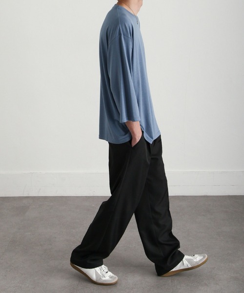 ZIP FIVE（ジップファイブ）の「【ZIP FIVE】ドレープ 7分袖ルーズカットソー/無地　7分袖Tシャツ（Tシャツ/カットソー・メンズ・ブルー/カーキ/ホワイト/ブラック/グリーン/ブラウン/チャコール・LARGE/MEDIUM）」の21枚目の写真