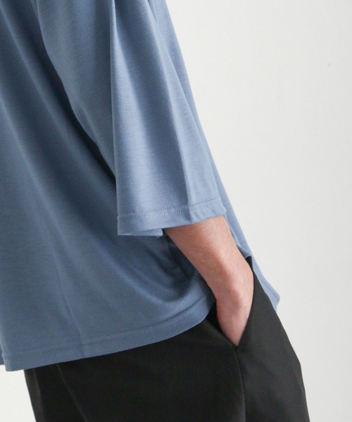 ZIP FIVE（ジップファイブ）の「【ZIP FIVE】ドレープ 7分袖ルーズカットソー/無地　7分袖Tシャツ（Tシャツ/カットソー・メンズ・ブルー/カーキ/ホワイト/ブラック/グリーン/ブラウン/チャコール・LARGE/MEDIUM）」の22枚目の写真