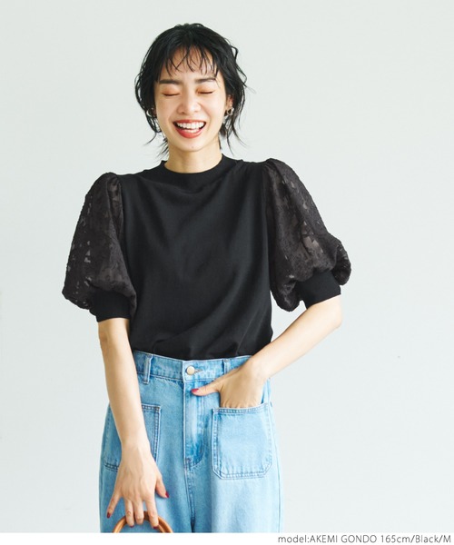 coca(coca)(コカ)の「袖レース半袖ニット(ニット/セーター・レディース・ホワイト/ブラック・M/L)」の8枚目の写真