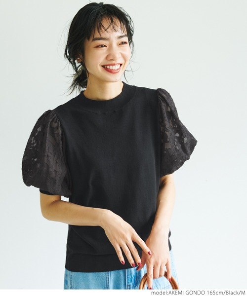 coca(coca)(コカ)の「袖レース半袖ニット(ニット/セーター・レディース・ホワイト/ブラック・M/L)」の6枚目の写真