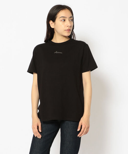 AVIREX(アヴィレックス)の「EMBROIDERY LOGO TEE/ 刺繍ロゴティーシャツ(Tシャツ/カットソー・レディース・ブラック/オフホワイト/ピンク・SMALL/MEDIUM)」の3枚目の写真