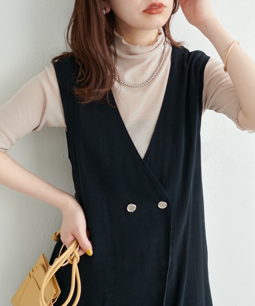 natural couture(ナチュラルクチュール)の「シアーネット半袖ハイネックプルオーバー(Tシャツ/カットソー・レディース・ライトグレー/ブラック/アイボリー/ピンクベージュ/グリーン・FREE)」の5枚目の写真