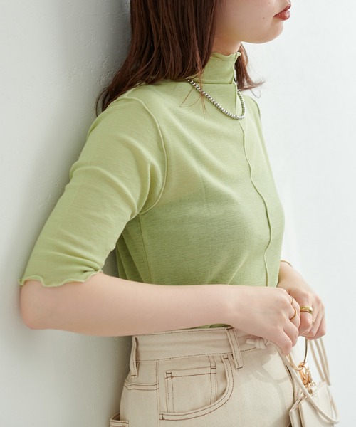 natural couture(ナチュラルクチュール)の「シアーネット半袖ハイネックプルオーバー(Tシャツ/カットソー・レディース・ライトグレー/ブラック/アイボリー/ピンクベージュ/グリーン・FREE)」の4枚目の写真
