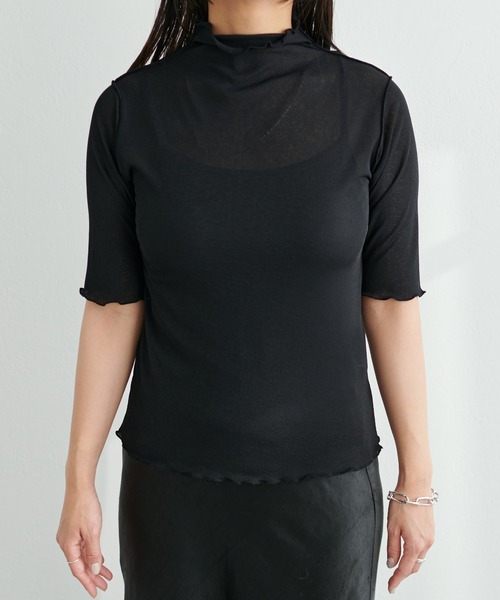 natural couture(ナチュラルクチュール)の「シアーネット半袖ハイネックプルオーバー(Tシャツ/カットソー・レディース・ライトグレー/ブラック/アイボリー/ピンクベージュ/グリーン・FREE)」の21枚目の写真
