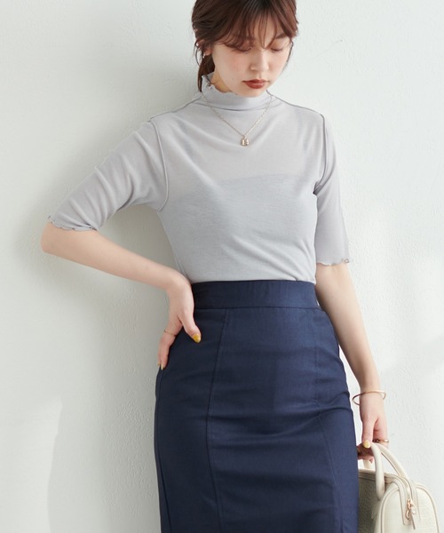 natural couture(ナチュラルクチュール)の「シアーネット半袖ハイネックプルオーバー(Tシャツ/カットソー・レディース・ライトグレー/ブラック/アイボリー/ピンクベージュ/グリーン・FREE)」の13枚目の写真