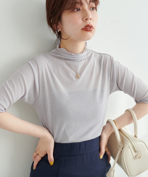 natural couture(ナチュラルクチュール)の「シアーネット半袖ハイネックプルオーバー(Tシャツ/カットソー・レディース・ライトグレー/ブラック/アイボリー/ピンクベージュ/グリーン・FREE)」の12枚目の写真