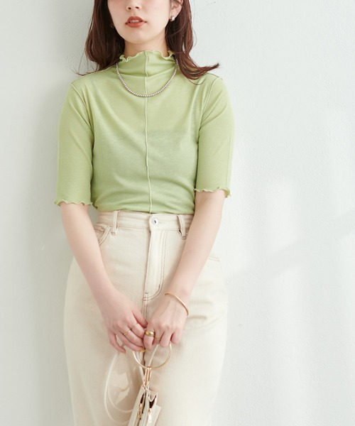natural couture(ナチュラルクチュール)の「シアーネット半袖ハイネックプルオーバー(Tシャツ/カットソー・レディース・ライトグレー/ブラック/アイボリー/ピンクベージュ/グリーン・FREE)」の16枚目の写真