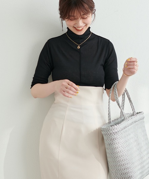 natural couture(ナチュラルクチュール)の「シアーネット半袖ハイネックプルオーバー(Tシャツ/カットソー・レディース・ライトグレー/ブラック/アイボリー/ピンクベージュ/グリーン・FREE)」の11枚目の写真