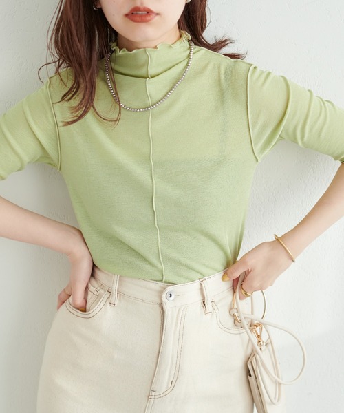 natural couture(ナチュラルクチュール)の「シアーネット半袖ハイネックプルオーバー(Tシャツ/カットソー・レディース・ライトグレー/ブラック/アイボリー/ピンクベージュ/グリーン・FREE)」の15枚目の写真