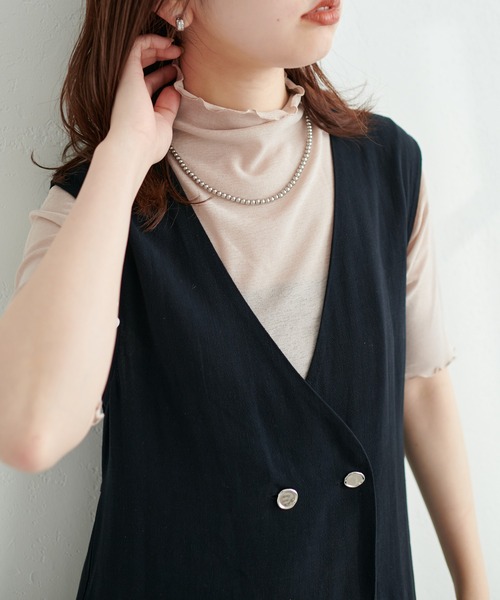 natural couture(ナチュラルクチュール)の「シアーネット半袖ハイネックプルオーバー(Tシャツ/カットソー・レディース・ライトグレー/ブラック/アイボリー/ピンクベージュ/グリーン・FREE)」の18枚目の写真