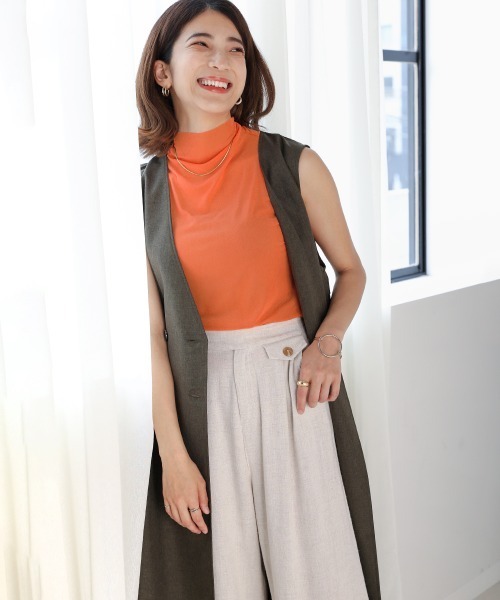 Bou Jeloud(ブージュルード)の「【WEB限定】シアーメッシュノースリトップス(Tシャツ/カットソー・レディース・ブラック/ピンク/オレンジ/グリーン・FREE)」の7枚目の写真