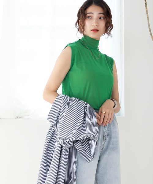 Bou Jeloud(ブージュルード)の「【WEB限定】シアーメッシュノースリトップス(Tシャツ/カットソー・レディース・ブラック/ピンク/オレンジ/グリーン・FREE)」の10枚目の写真