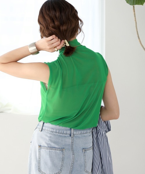 Bou Jeloud(ブージュルード)の「【WEB限定】シアーメッシュノースリトップス(Tシャツ/カットソー・レディース・ブラック/ピンク/オレンジ/グリーン・FREE)」の12枚目の写真