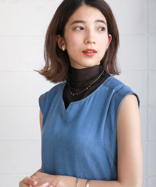 Bou Jeloud(ブージュルード)の「【WEB限定】シアーメッシュノースリトップス(Tシャツ/カットソー・レディース・ブラック/ピンク/オレンジ/グリーン・FREE)」の15枚目の写真